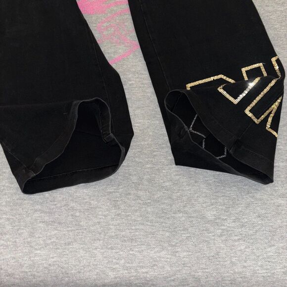 Victoria’s Secret PINK Foldover Flare Leggings Gold Sequin Bling Logo - Medium - Picture 9 of 11